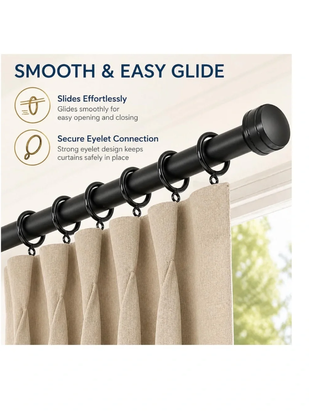 BLACK DRAPERY RINGS Metal Curtain Rings with Eyelet (fits up to 1” rod) 60pc.